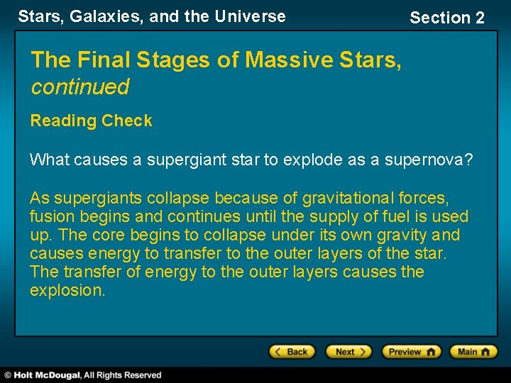 Stars, Galaxies, and the Universe Section 2 The Final Stages of Massive Stars, continued