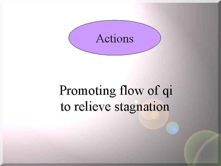 Actions Promoting flow of qi to relieve stagnation 