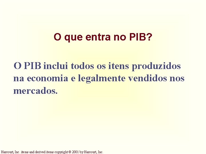 O que entra no PIB? O PIB inclui todos os itens produzidos na economia O que entra no PIB? O PIB inclui todos os itens produzidos na economia