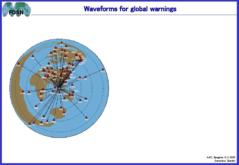 FDSN Waveforms for global warnings ASC, Bangkok, 9. 11. 2006 Domenico Giardini 