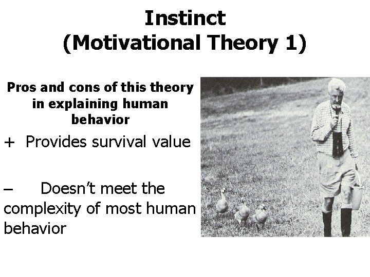 Instinct (Motivational Theory 1) Pros and cons of this theory in explaining human behavior