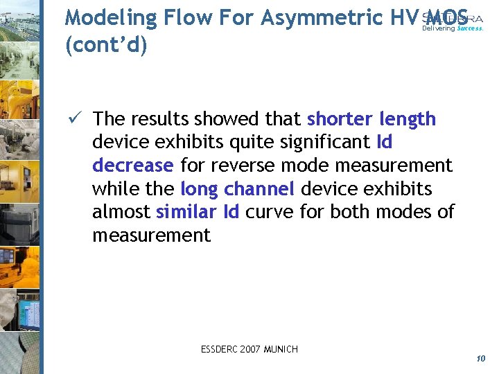 Modeling Flow For Asymmetric HV MOS (cont’d) Delivering Success. ü The results showed that