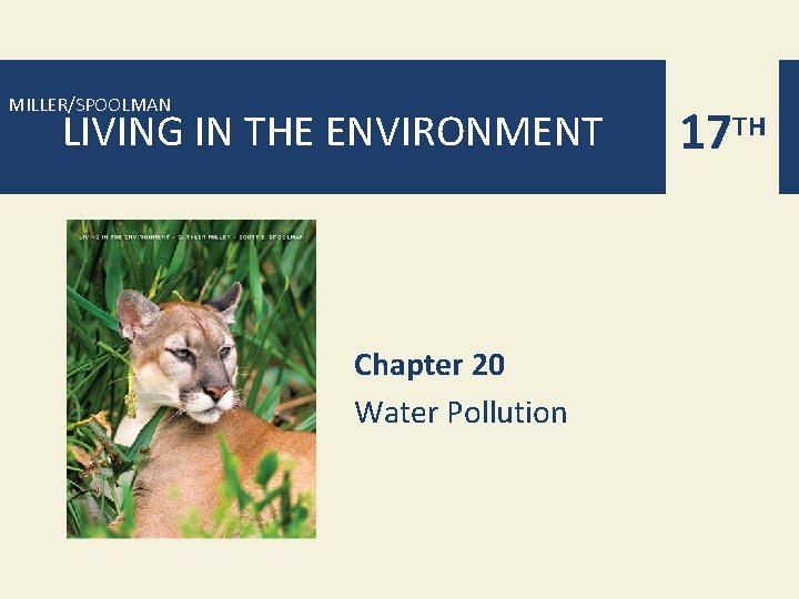 MILLER/SPOOLMAN LIVING IN THE ENVIRONMENT Chapter 20 Water Pollution 17 TH MILLER/SPOOLMAN LIVING IN THE ENVIRONMENT Chapter 20 Water Pollution 17 TH