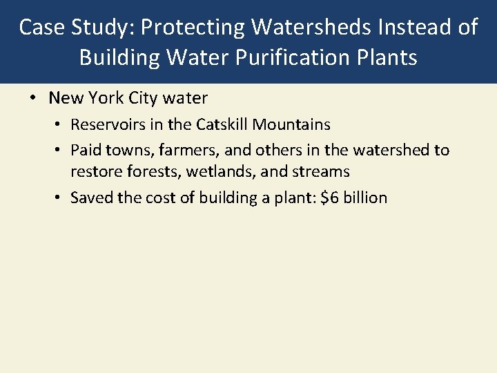 Case Study: Protecting Watersheds Instead of Building Water Purification Plants • New York City Case Study: Protecting Watersheds Instead of Building Water Purification Plants • New York City
