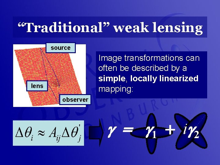 “Traditional” weak lensing source Image transformations can often be described by a simple, locally
