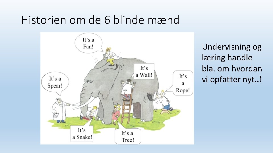 Historien om de 6 blinde mænd Undervisning og læring handle bla. om hvordan vi