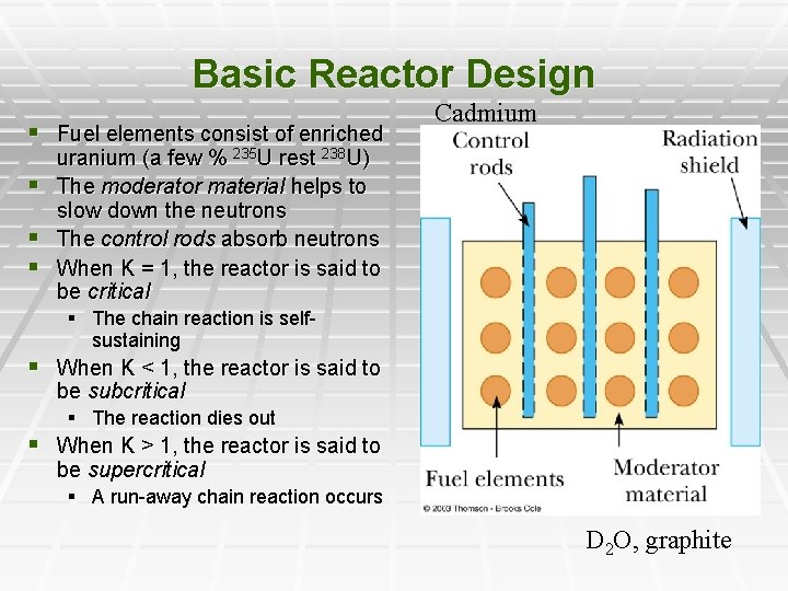 Basic Reactor Design § Fuel elements consist of enriched § § § Cadmium uranium