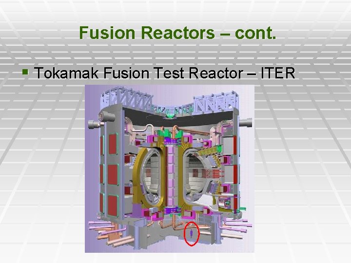 Fusion Reactors – cont. § Tokamak Fusion Test Reactor – ITER 