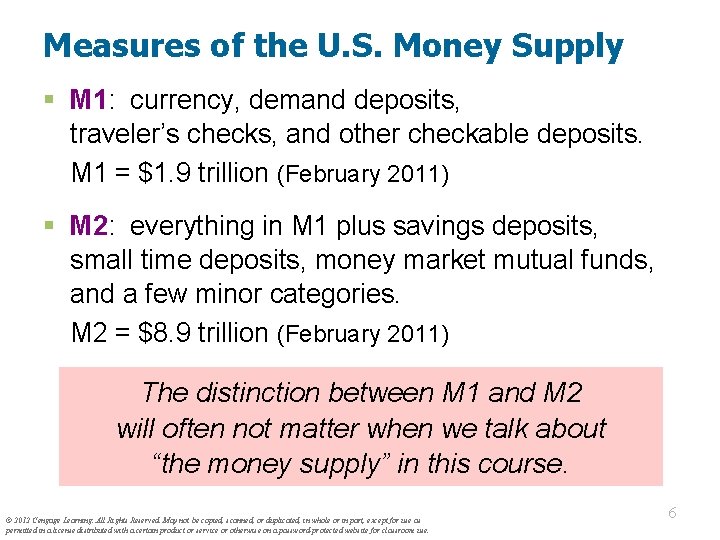 Measures of the U. S. Money Supply § M 1: currency, demand deposits, traveler’s