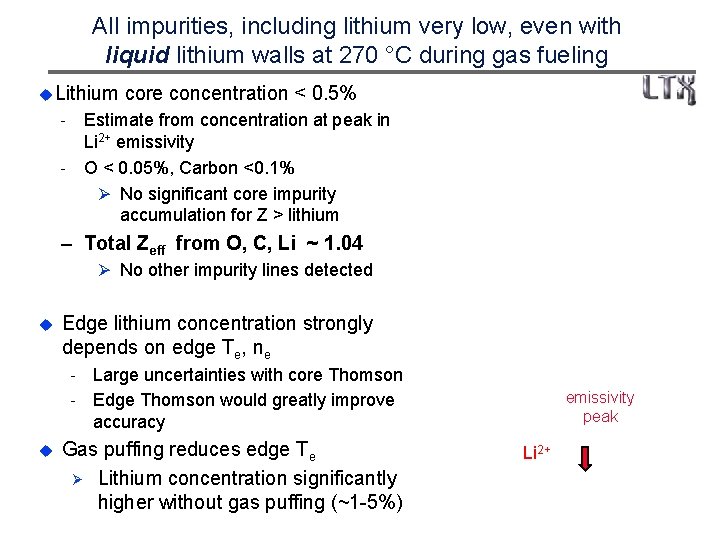 All impurities, including lithium very low, even with liquid lithium walls at 270 °C