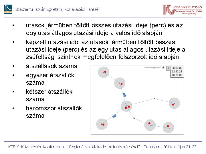 Széchenyi István Egyetem, Közlekedési Tanszék • • • 20 utasok járműben töltött összes utazási