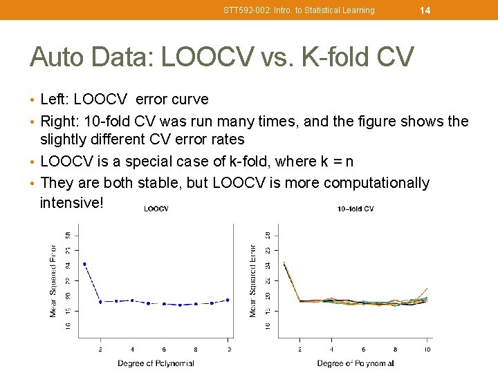 STT 592 -002: Intro. to Statistical Learning 14 Auto Data: LOOCV vs. K-fold CV