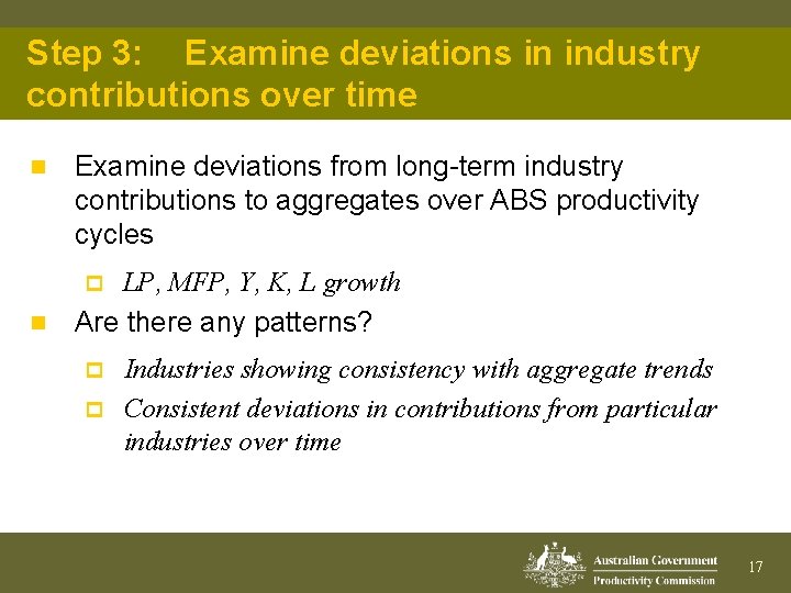Step 3: Examine deviations in industry contributions over time n Examine deviations from long-term