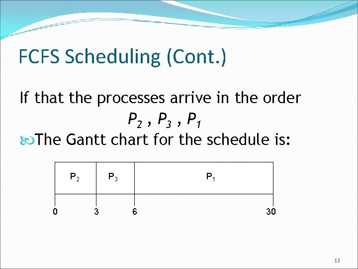 FCFS Scheduling (Cont. ) If that the processes arrive in the order P 2