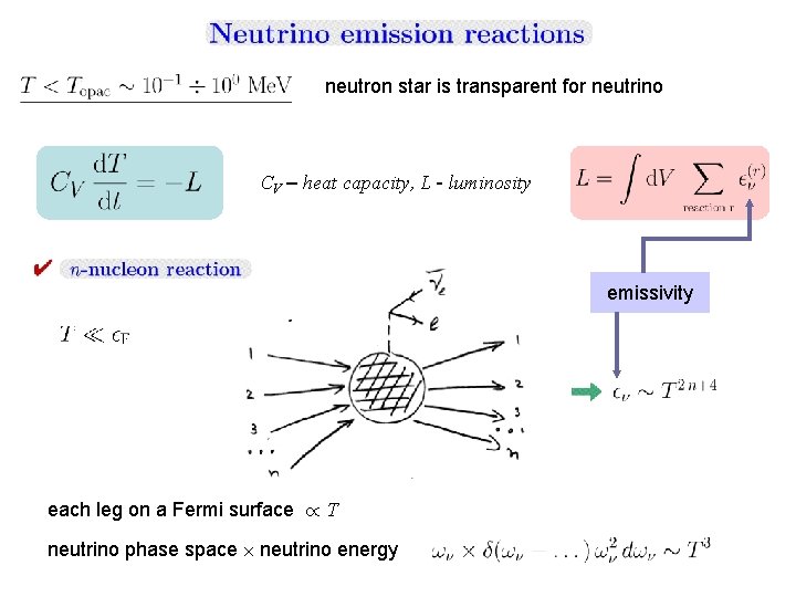 neutron star is transparent for neutrino CV – heat capacity, L - luminosity emissivity neutron star is transparent for neutrino CV – heat capacity, L - luminosity emissivity