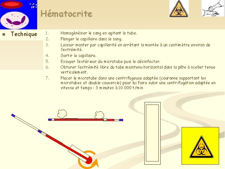 Hématocrite n Technique 1. 2. 3. 4. 5. 6. 7. Homogénéiser le sang en Hématocrite n Technique 1. 2. 3. 4. 5. 6. 7. Homogénéiser le sang en