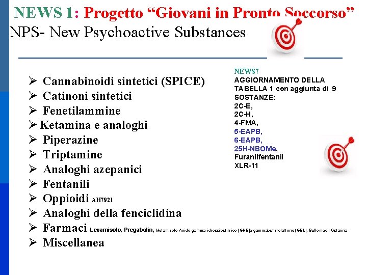  NEWS 1: Progetto “Giovani in Pronto Soccorso” NPS- New Psychoactive Substances Cannabinoidi sintetici