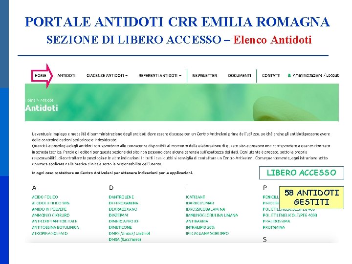 PORTALE ANTIDOTI CRR EMILIA ROMAGNA SEZIONE DI LIBERO ACCESSO – Elenco Antidoti LIBERO ACCESSO