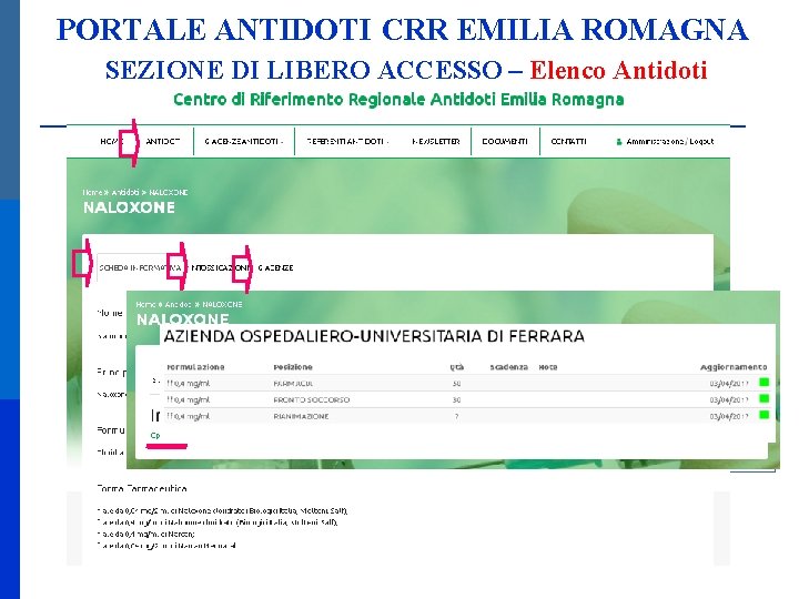 PORTALE ANTIDOTI CRR EMILIA ROMAGNA SEZIONE DI LIBERO ACCESSO – Elenco Antidoti LIBERO ACCESSO