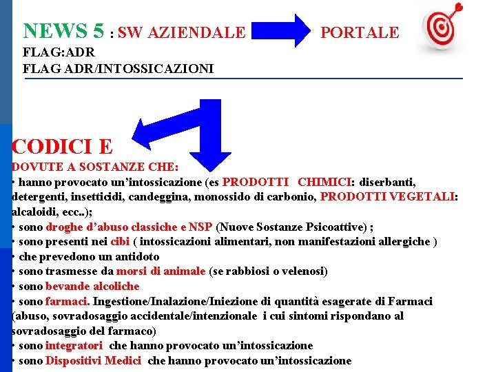 NEWS 5 : SW AZIENDALE PORTALE FLAG: ADR FLAG ADR/INTOSSICAZIONI CODICI E DOVUTE A