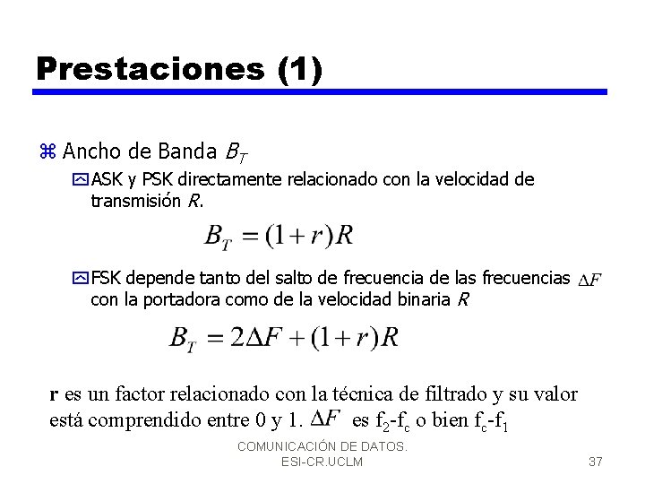 Prestaciones (1) z Ancho de Banda BT y ASK y PSK directamente relacionado con