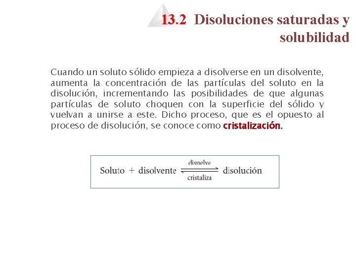 13. 2 Disoluciones saturadas y solubilidad Cuando un soluto sólido empieza a disolverse en 13. 2 Disoluciones saturadas y solubilidad Cuando un soluto sólido empieza a disolverse en