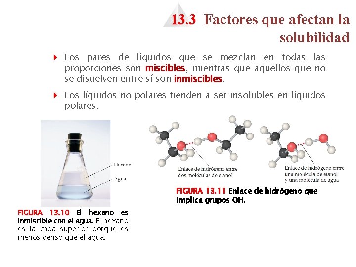 13. 3 Factores que afectan la solubilidad 4 Los pares de líquidos que se