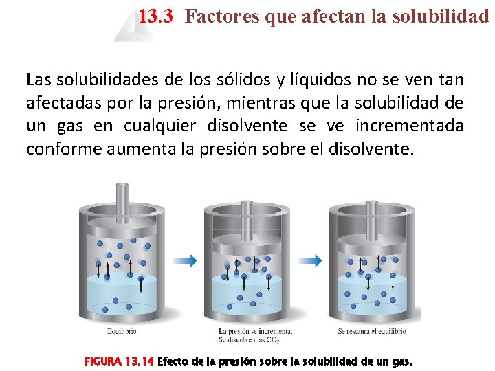 13. 3 Factores que afectan la solubilidad Las solubilidades de los sólidos y líquidos