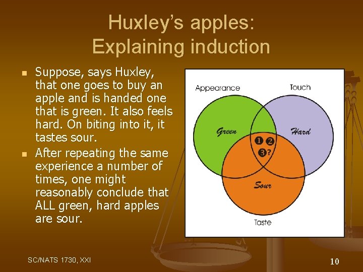 Huxley’s apples: Explaining induction n n Suppose, says Huxley, that one goes to buy