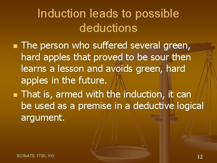 Induction leads to possible deductions n n The person who suffered several green, hard