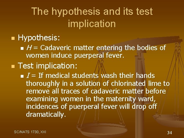 The hypothesis and its test implication n Hypothesis: n n H = Cadaveric matter