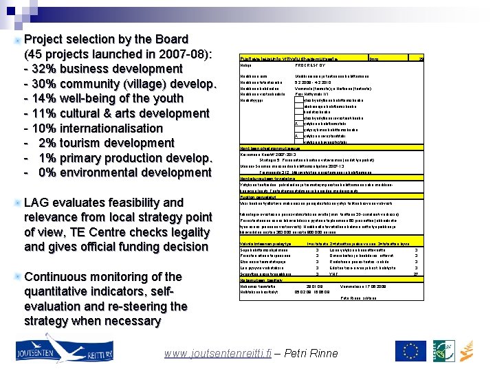 Project selection by the Board (45 projects launched in 2007 -08): - 32% business