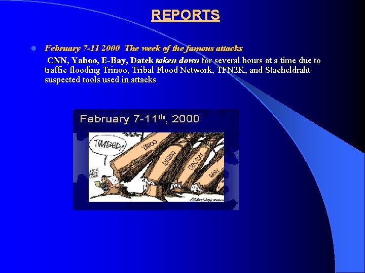 REPORTS February 7 -11 2000 The week of the famous attacks CNN, Yahoo, E-Bay,