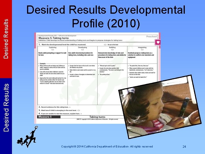 Desired Results Developmental Profile (2010) Copyright © 2014 California Department of Education- All rights