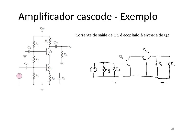 Amplificador cascode - Exemplo Corrente de saída de Q 1 é acoplado à entrada