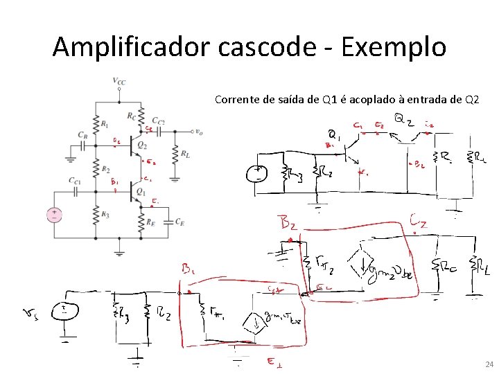 Amplificador cascode - Exemplo Corrente de saída de Q 1 é acoplado à entrada