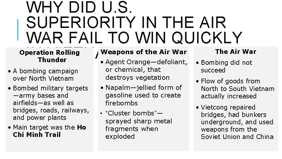 WHY DID U. S. SUPERIORITY IN THE AIR WAR FAIL TO WIN QUICKLY Weapons