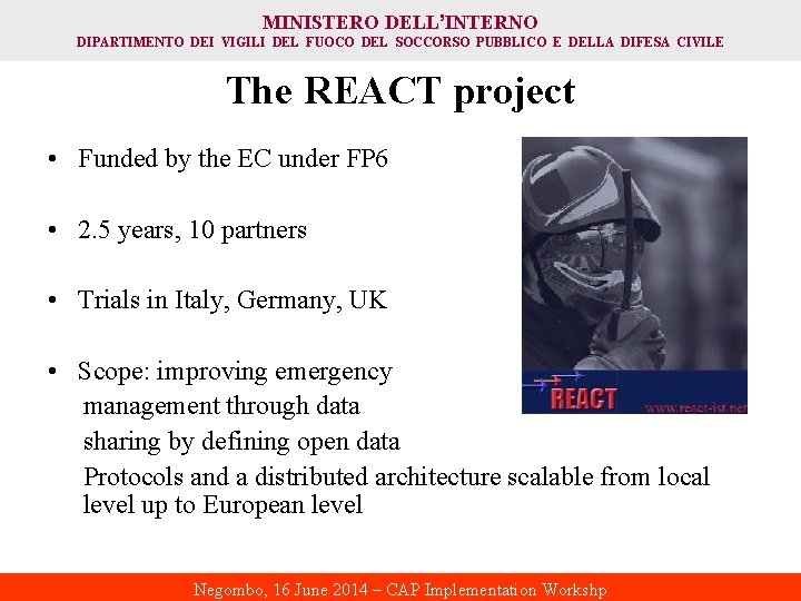 MINISTERO DELL’INTERNO DIPARTIMENTO DEI VIGILI DEL FUOCO DEL SOCCORSO PUBBLICO E DELLA DIFESA CIVILE