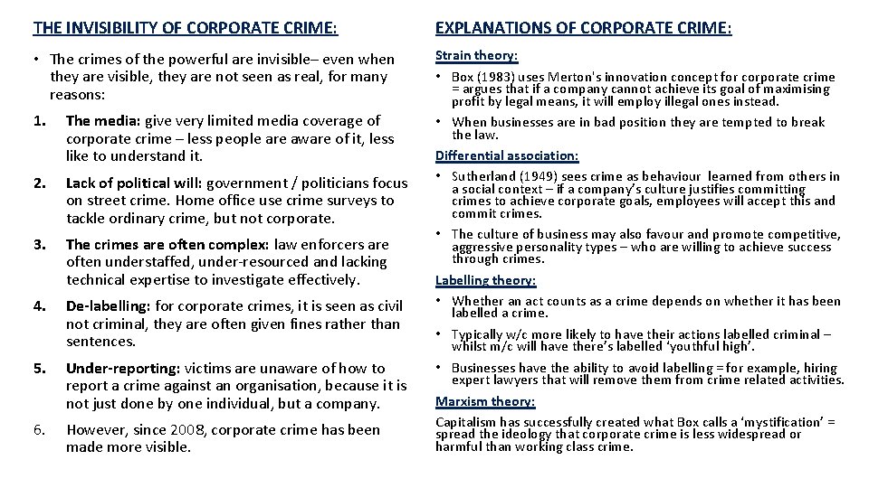 THE INVISIBILITY OF CORPORATE CRIME: EXPLANATIONS OF CORPORATE CRIME: • The crimes of the THE INVISIBILITY OF CORPORATE CRIME: EXPLANATIONS OF CORPORATE CRIME: • The crimes of the