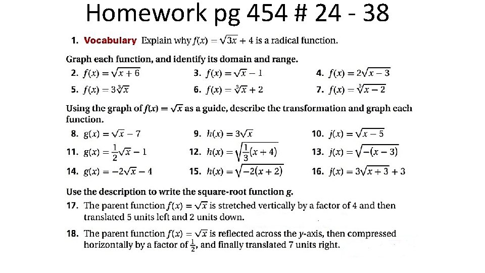 Homework pg 454 # 24 - 38 