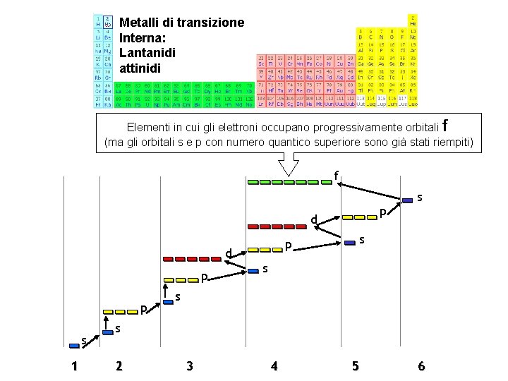Metalli di transizione Interna: Lantanidi attinidi Elementi in cui gli elettroni occupano progressivamente orbitali