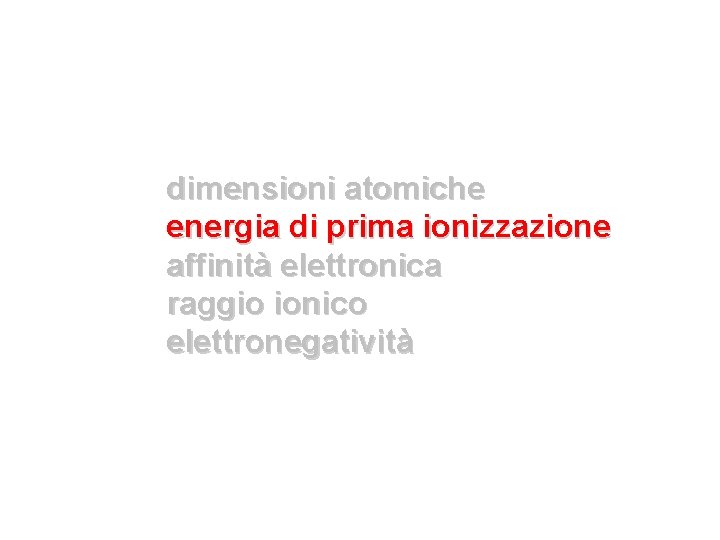 dimensioni atomiche energia di prima ionizzazione affinità elettronica raggio ionico elettronegatività 