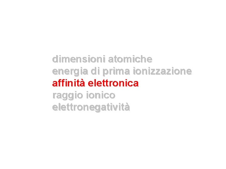 dimensioni atomiche energia di prima ionizzazione affinità elettronica raggio ionico elettronegatività 