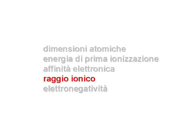 dimensioni atomiche energia di prima ionizzazione affinità elettronica raggio ionico elettronegatività 