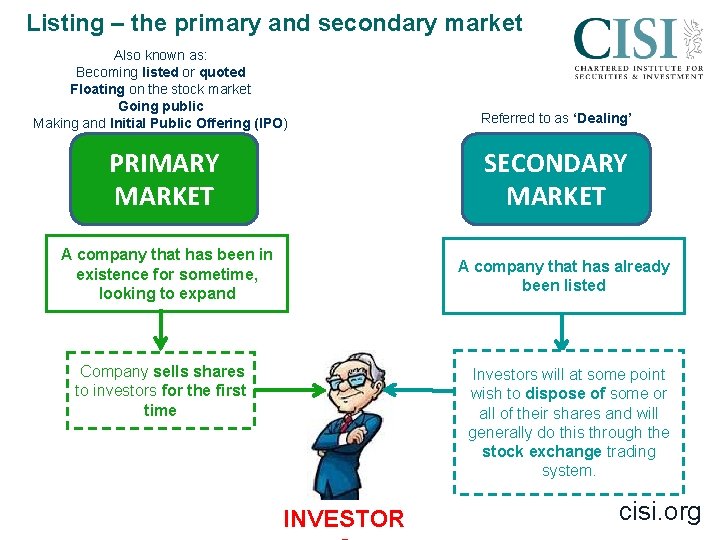 Listing – the primary and secondary market Also known as: Becoming listed or quoted