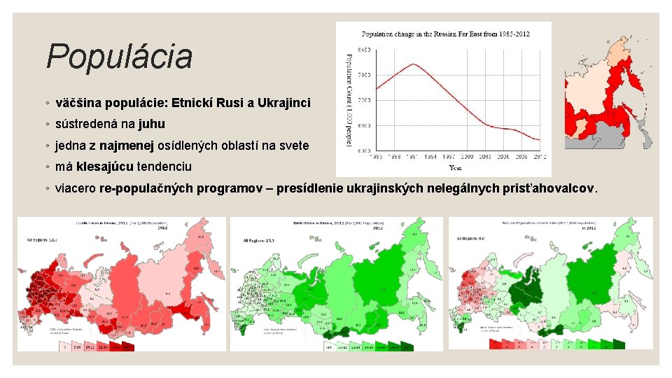 Populácia ◦ väčšina populácie: Etnickí Rusi a Ukrajinci ◦ sústredená na juhu ◦ jedna