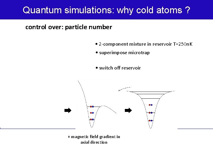 Quantum simulations: why cold atoms ? control over: particle number • 2 -component mixture