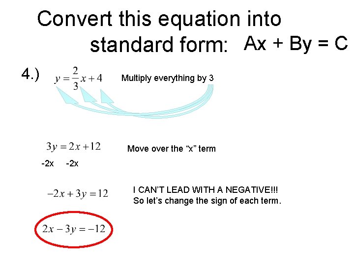 Convert this equation into standard form: Ax + By = C 4. ) Multiply