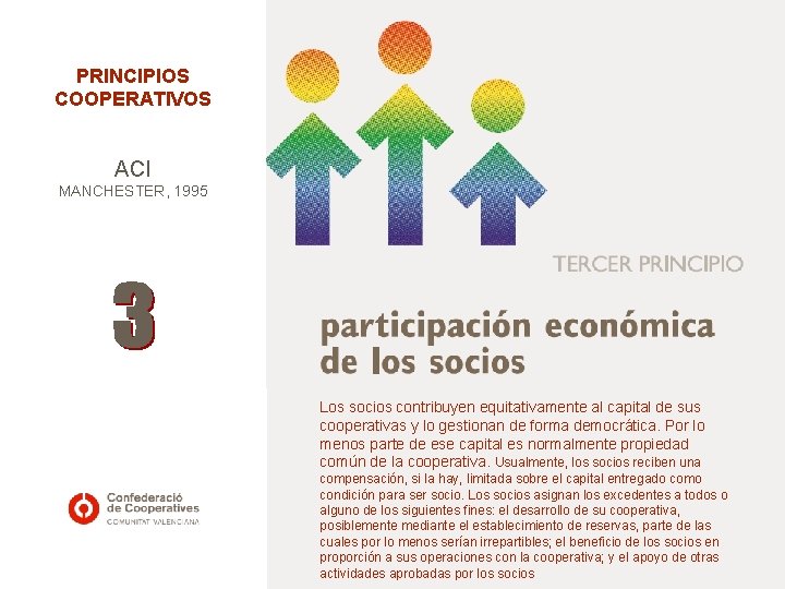 PRINCIPIOS COOPERATIVOS ACI MANCHESTER, 1995 Los socios contribuyen equitativamente al capital de sus cooperativas