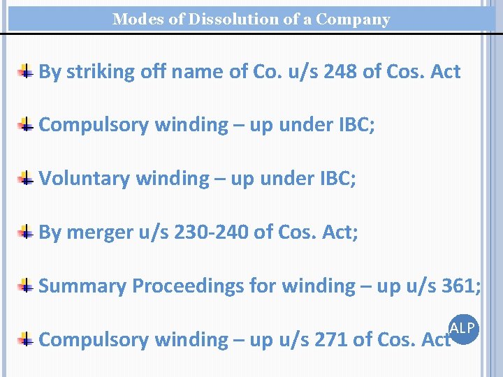 Modes of Dissolution of a Company By striking off name of Co. u/s 248